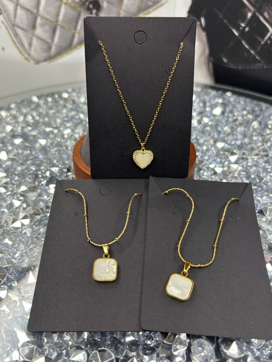 Jewelry - Gold-Tone Heart & Square Mother-of-Pearl Pendant Necklaces (3)